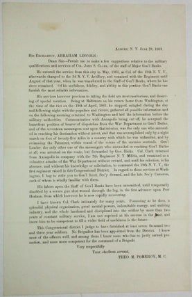 Item #35588 PRINTED LETTER FROM POMEROY TO ABRAHAM LINCOLN, JUNE 29, 1863, RECOMMENDING THAT...