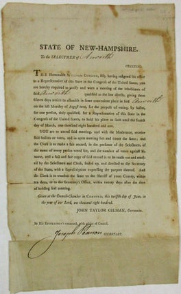 Item #35736 STATE OF NEW-HAMPSHIRE. TO THE SELECTMEN OF [Acworth]. GREETING. THE HONORABLE...