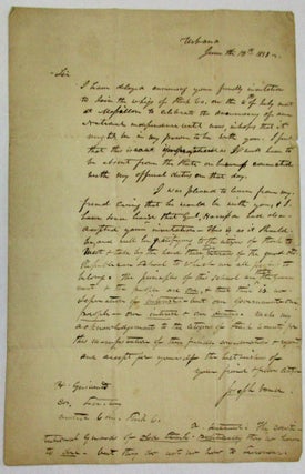Item #35850 AUTOGRAPH LETTER SIGNED FROM GOVERNOR JOSEPH VANCE, URBANA [OHIO], JUNE 12TH, 1838,...