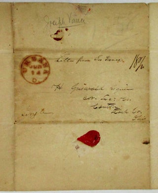AUTOGRAPH LETTER SIGNED FROM GOVERNOR JOSEPH VANCE, URBANA [OHIO], JUNE 12TH, 1838, TO HIRAM GRISWOLD, CORRESPONDING SECRETARY OF THE LOCAL WHIG PARTY: "I HAVE DELAYED ANSWERING YOUR FRIENDLY INVITATION TO JOIN THE WHIGS OF STARK CO. ON THE 4TH OF JULY NEXT AT MASSILLON TO CELEBRATE THE ANNIVERSARY OF OUR NATIONAL INDEPENDENCE... I WAS PLEASED TO LEARN FROM MY FRIEND EWING THAT HE WOULD BE WITH YOU, & I HAVE SINCE HEARD THAT GENL. HARRISON HAD ALSO ACCEPTED YOUR INVITATION. - THIS IS AS IT SHOULD BE, AND WILL BE GRATIFYING TO THE CITIZENS OF STARK TO MEET & TAKE BY THE HAND THESE TWO VETERANS OF THE GOOD OLD REPUBLICAN SCHOOL TO WHICH WE ALL PROFESS TO BELONG. THE PRINCIPLES OF THIS SCHOOL AND THAT THE GOVERNMENT & THE PEOPLE ARE ONE, & THAT THIS IS NO SEPARATION OF INTERESTS - BUT OUR GOVERNMENT - OUR PEOPLE - OUR INTEREST & OUR DESTINY. MAKE MY ACKNOWLEDGMENTS TO THE CITIZENS OF STARK COUNTY FOR THIS MANIFESTATION OF THEIR FRIENDLY COMMENDATION & REGARD AND ACCEPT FOR YOURSELF THE BEST WISHES OF YOUR FRIEND & FELLOW CITIZEN, JOSEPH VANCE. "A SENTIMENT. THE CONSTITUTIONAL GUARD OF OLD STARK - POLITICALLY THEY NO HOW TO DIE - BUT THEY DO NOT NO HOW TO SURRENDER. " .