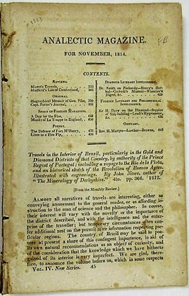 Item #35872 DEFENCE OF FORT McHENRY. [in] ANALECTIC MAGAZINE. FOR NOVEMBER, 1814. VOL. IV. NEW...