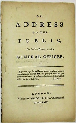 Item #36050 AN ADDRESS TO THE PUBLIC, ON THE LATE DISMISSION OF A GENERAL OFFICER. General Henry...