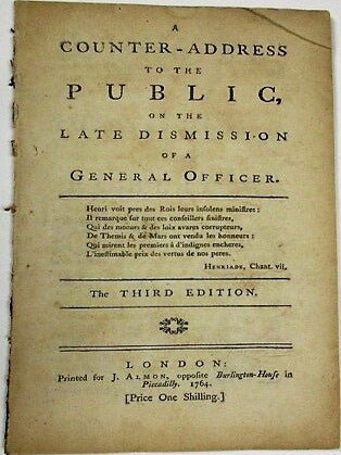 Item #36051 A COUNTER-ADDRESS TO THE PUBLIC, ON THE LATE DISMISSION OF A GENERAL OFFICER. THE...