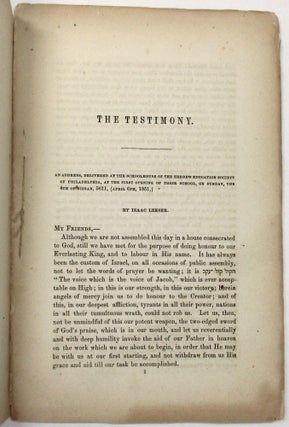 THE TESTIMONY: AN ADDRESS DELIVERED BY THE REV. ISAAC LEESER. NISSAN, 5611.