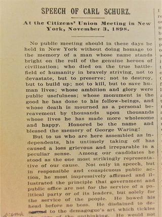 SPEECH OF CARL SCHURZ. AT THE CITIZENS' UNION MEETING IN NEW YORK, NOVEMBER 3, 1898.