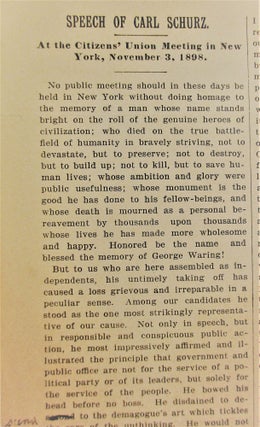 SPEECH OF CARL SCHURZ. AT THE CITIZENS' UNION MEETING IN NEW YORK, NOVEMBER 3, 1898.