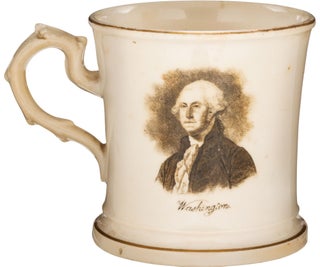 CAMPAIGN SOFT PASTE MUG WITH TRANSFER PORTRAITS OF "GENERAL TAYLOR" AND "WASHINGTON" ON EITHER SIDE, WITH GOLD TRIP AT LIP, BASE AND HANDLE.