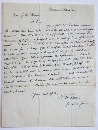Item #36648 AUTOGRAPH LETTER SIGNED, TO JOHN BROWN FRANCIS, ON BEHALF OF THE DEMOCRATIC STATE...