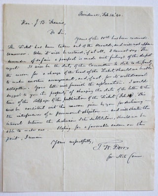 Item #36648 AUTOGRAPH LETTER SIGNED TO JOHN BROWN FRANCIS, ON BEHALF OF THE DEMOCRATIC STATE...