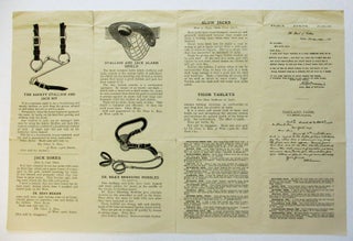ILLUSTRATED BROCHURE ADVERTISING DR. CHARLES L. REA'S HORSE RELATED PRODUCTS FOR 1904, INCLUDING AN ANTI-MASTURBATION DEVICE KNOWN AS THE "STALLION AND JACK ALARM SHIELD, "THE ONLY CERTAIN REMEDY" TO KEEP STALLIONS AND JACKS FROM "SELF-ABUSE"; "VIGOR TABLETS" FOR SLOW STALLIONS OR JACKS WHICH IS A "NERVE AND SEXUAL FOOD OR TONIC"; "DR. REA'S BREEDING HOBBLES"; DR. REA'S "STALLION SERVICE BOOK" ON THE CARE AND MANAGEMENT OF STALLIONS AND JACKS; AND MORE.