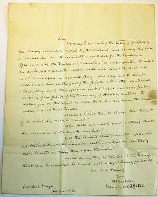 Item #36795 AUTOGRAPH LETTER SIGNED, FROM COLONEL HENRY BUEHLER, HARRISBURG, 29 OCTOBER 1842, TO...