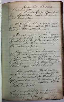 MANUSCRIPT BOOK OF MINUTES OF THE BOARD OF TRUSTEES OF THE ERIE ACADEMY, PENNSYLVANIA, DECEMBER 19, 1845 TO DECEMBER 6, 1867.