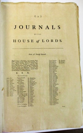 Item #36809 JOURNALS OF THE HOUSE OF LORDS, BEGINNING ANNO TRICESIMO GEORGII SECUNDI, 1756. VOL....