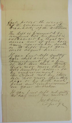 JURY INSTRUCTIONS IN THE CASE OF THE STATE OF TEXAS v. A.A. BREELAND [NO. 1904]: "GENTLEMEN OF THE JURY | IN THE CASE ON TRIAL BEFORE YOU A.A. BREELAND THE DEFENDANT IS CHARGED BY INFORMATION WITH THE OFFENSE OF UNLAWFULLY CARRYING ON AND ABOUT HIS PERSON A PISTOL ALLEGED BY THE INFORMATION TO HAVE BEEN COMMITTED ON THE 16TH DAY OF AUGUST 1891. "THE DEFT HAS PLEADED NOT GUILTY TO THE CHARGE OF THE INFORMATION. "YOU ARE INSTRUCTED BY THE COURT THAT IT IS AN OFFENSE MADE PUNISHABLE BY THE PENAL LAWS OF THIS STATE FOR ANY PERSON IN THIS STATE TO CARRY ON HIS PERSON A PISTOL. "IF YOU BELIEVE FROM THE EVIDENCE BEYOND REASONABLE DOUBT THAT THE DEFT A.A. BREELAND. . . DID HAVE AND CARRY ON HIS PERSON A PISTOL THEN THE DEFT. WOULD BE GUILTY AS CHARGED AND YOU SHOULD SO FIND BY YOUR VERDICT UNLESS YOU FIND DEFT NOT GUILTY UNDER THE FOLLOWING INSTRUCTION VIZ: "IT IS NO OFFENCE FOR A PERSON TO CARRY ON HIS PERSON A PISTOL WHEN HE IS CHANGING HIS RESIDENCE OR PLACE OF ABODE AND SIMPLY TRANSPORTS THE PISTOL FROM HIS OLD RESIDENCE TO THE NEW ONE, AND IF YOU FIND DEFT DID CARRY THE PISTOL AT THE DATE CHARGED AND YOU BELIEVE THAT HE WAS ONLY TRANSPORTING IT FROM HIS FORMER RESIDENCE TO A NEW ONE TO WHICH HE WAS MOVING OR IF YOU HAVE A REASONABLE DOUBT AS TO THIS BEING THE CASE YOU WILL ACQUIT DEFT. "YOU ARE THE EXCLUSIVE JUDGES OF THE FACTS PROVED, THE WEIGHT OF THE EVIDENCE AND THE CREDIBILITY OF THE WITNESSES. "THE DEFT IS PRESUMED TO BE INNOCENT TILL HIS GUILT IS ESTABLISHED BY LEGAL EVIDENCE AND IF YOU HAVE ANY REASONABLE DOUBT AS TO DEFT'S GUILTY YOU WILL ACQUIT HIM. "IF YOU FIND DEFT GUILTY YOU WILL ASSES HIS PUNISHMENT BY A FINE OF NOT LESS THAN TWENTY FIVE NOR MORE THAN TWO HUNDRED DOLLARS OR BY IMPRISONMENT IN THE CO JAIL NOT LESS THAN NOR MORE THAN THIRTY DAYS OR BY BOTH SUCH FINE AND IMPRISONMENT IN YOUR DISCRETION. "IF YOU FIND DEFT NOT GUILTY SO SAY AND NO MORE. "JNO H. RICE, CO. JUDGE" .