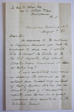 Item #36819 AUTOGRAPH LETTER SIGNED, 7 AUGUST 1882, TO GEORGE BLISS, REGARDING THE BATTLE OF...