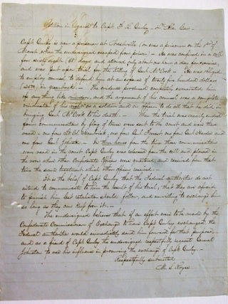 MANUSCRIPT PETITION IN REGARD TO CAPT. F.B. GURLEY - 4TH ALA. CAV.