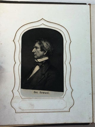 COLLECTION OF FORTY-EIGHT PORTRAIT ENGRAVINGS OF UNION AND CONFEDERATE LEADERS IN CARTE-DE-VISITE FORMAT, INSERTED INTO A PERIOD ALBUM.