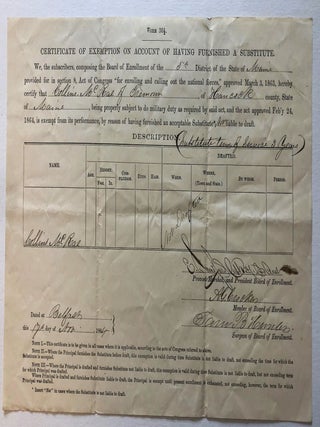 Item #37087 CERTIFICATE OF EXEMPTION FOR A DRAFTED PERSON ON ACCOUNT OF DISABILITY. THIS IS TO...