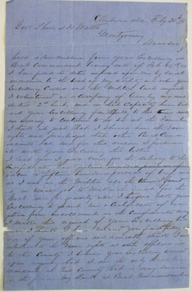 Item #37121 AUTOGRAPH LETTER SIGNED, FROM CLAIBORNE ALABAMA, 21 FEBRUARY 1865, TO GOVERNOR THOMAS...