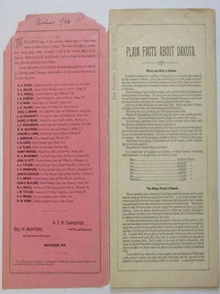 PLAIN FACTS ABOUT DAKOTA. ITS FERTILE LANDS, ITS WONDERFUL CROPS, AND ITS INEXHAUSTIBLE RESOURCES. 1888.