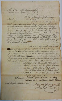 Item #37204 INSTRUCTIONS TO THE CLAIBORNE COUNTY SHERIFF TO SUMMON "FIFTY GOOD AND TRUE MEN...