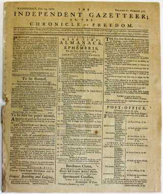 Item #37219 EIGHT 1787 ISSUES OF THE INDEPENDENT GAZETTEER; OR, THE CHRONICLE OF FREEDOM. Eleazer...