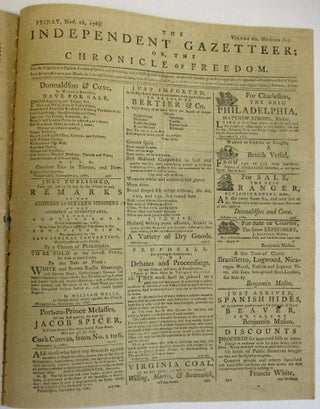 EIGHT 1787 ISSUES OF THE INDEPENDENT GAZETTEER; OR, THE CHRONICLE OF FREEDOM.