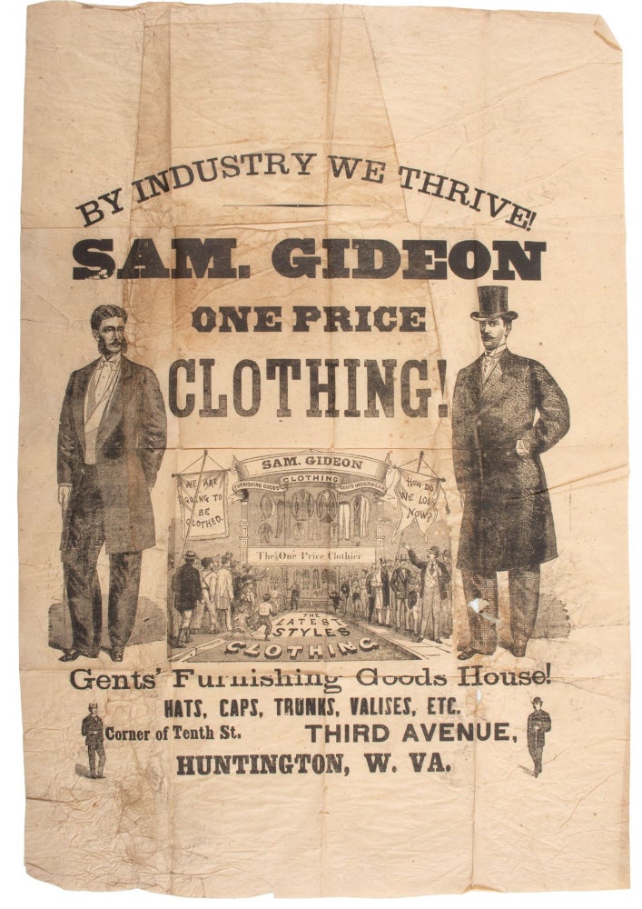 Item #37235 BY INDUSTRY WE THRIVE. SAM. GIDEON ONE PRICE CLOTHING. GENTS' FURNISHING GOODS HOUSE. Samuel Gideon.