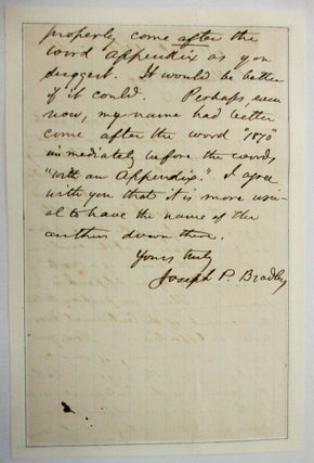 AUTOGRAPH LETTER SIGNED, AS ASSOCIATE JUSTICE OF THE UNITED STATES SUPREME COURT, TO PUBLISHER JOEL MUNSELL, 25 SEPTEMBER 1870, REGARDING CORRECTIONS TO AN ESSAY BEFORE PUBLICATION.