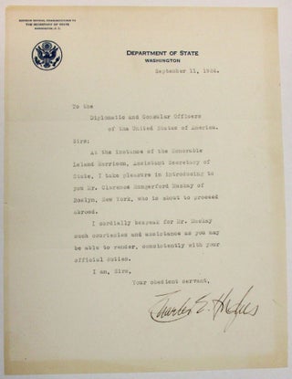 Item #37276 TYPED LETTER SIGNED AS SECRETARY OF STATE, 11 SEPTEMBER 1924, "TO THE DIPLOMATIC AND...