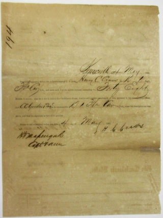 PRINTED DOCUMENT, COMPLETED IN MANUSCRIPT, AWARDING $48 PAY TO PRIVATE HENRY C. CREWS OF COMPANY K, 1ST FLORIDA CAVALRY VOLUNTEERS, FOR THE PERIOD 1 JANUARY 1863 TO 1 MAY 1863. SIGNED BY PRIVATE CREWS AND H.T. MASSENGALE, CAPTAIN AND A.Q.M., AT KNOXVILLE, 4 MAY, 1863.