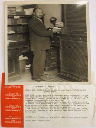 Item #37495 PHOTOGRAPH OF MATTHEW A. HENSON, "NEGRO WHO SAVED PEARY, OF NORTH POLE FAME, PROPOSED...