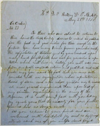 Item #37533 MANUSCRIPT FAREWELL ORDER TO HIS TROOPS, SIGNED BY JAMES B. HAZELTON, COMMANDER OF...