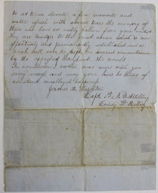 MANUSCRIPT FAREWELL ORDER TO HIS TROOPS, SIGNED BY JAMES B. HAZELTON, COMMANDER OF BATTERY D, 1ST NEW YORK ARTILLERY, 28 MAY 1865.