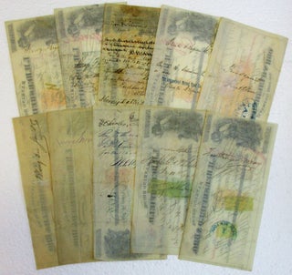 TEN ENGRAVED AND ILLUSTRATED BANK CHECKS FROM THE BANKING HOUSE OF AN AMERICAN JEWISH PIONEER WESTERN BANKER, ALL WITH U.S. REVENUE STAMPS AND SIGNED BY L.H. HERSHFIELD OR HIS BROTHER AND PARTNER AARON HERSHFIELD.