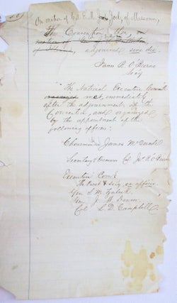 NATIONAL CONVENTION OF UNION SOLDIERS AND SAILORS HELD AT COOPER INSTITUTE, NEW YORK CITY, JULY 4, 1868:- WITH THE ADDRESS OF GEN. THOMAS EWING JR. PREPARED PURSUANT TO A RESOLUTION OF THE CONVENTION - BY COL. JAMES A. O'BEIRNE SECY NAT. EX. COMMITTEE.