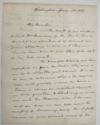 Item #37601 AUTOGRAPH LETTER SIGNED, 1 JUNE 1847, FROM WASHINGTON, TO J. BLUNT, CONCERNING THE...