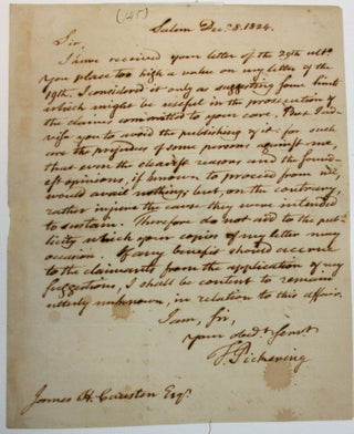Item #37797 AUTOGRAPH LETTER, SIGNED "T. PICKERING," TO JAMES CAUSTEN, CONCERNING CAUSTEN'S WORK...