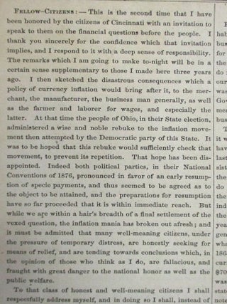 UNANSWERABLE EXPOSITION OF THE FOLLY OF FIAT MONEY. SPEECH BY HON. CARL SCHURZ, DELIVERED AT CINCINNATI, OHIO, SEPTEMBER 28, 1876.
