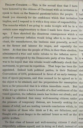 UNANSWERABLE EXPOSITION OF THE FOLLY OF FIAT MONEY. SPEECH BY HON. CARL SCHURZ, DELIVERED AT CINCINNATI, OHIO, SEPTEMBER 28, 1876.
