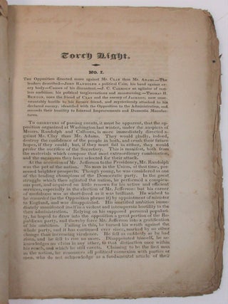 TORCH LIGHT. AN EXAMINATION OF THE ORIGIN, POLICY, AND PRINCIPLES OF THE OPPOSITION TO THE ADMINISTRATION, AND AN EXPOSITION OF THE OFFICIAL CONDUCT OF THOMAS H. BENTON, ONE OF THE SENATORS FROM MISSOURI.