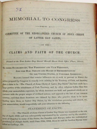 Item #37923 MEMORIAL TO CONGRESS FROM A COMMITTEE OF THE REORGANIZED CHURCH OF JESUS CHRIST OF...