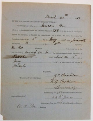Item #37932 "TO THE UNITED DAUGHTERS OF THE CONFEDERACY: THE UNDERSIGNED, RESIDING AT MACON GA...