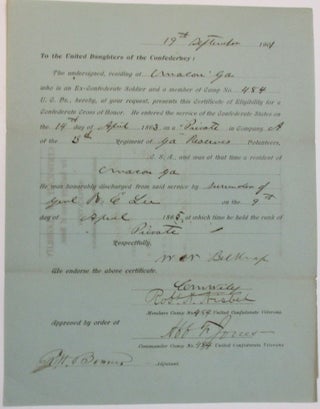 Item #37940 "TO THE UNITED DAUGHTERS OF THE CONFEDERACY: THE UNDERSIGNED, RESIDING AT MACON GA...