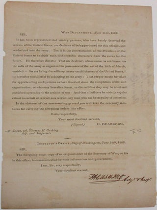 Item #37945 "WAR DEPARTMENT, JUNE 11TH, 1802. SIR, IT HAS BEEN REPRESENTED THAT SUNDRY PERSONS,...