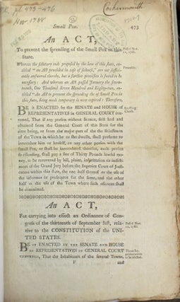 Item #38001 AN ACT, TO PREVENT THE SPREADING OF THE SMALL POX IN THIS STATE. New Hampshire