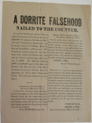 Item #38497 A DORRITE FALSEHOOD NAILED TO THE COUNTER. Dorr Rebellion