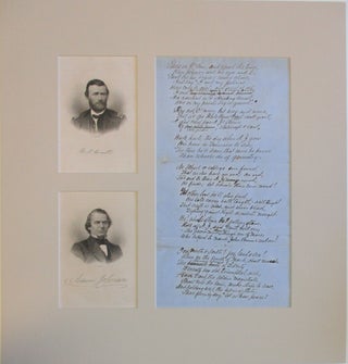 Item #38593 ORIGINAL MANUSCRIPT POEM MOCKING ANDREW JOHNSON, MOUNTED WITH SMALL BLACK AND WHITE...