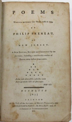 Item #38695 POEMS WRITTEN BETWEEN THE YEARS 1768 & 1794, BY PHILIP FRENEAU, OF NEW JERSEY. A NEW...
