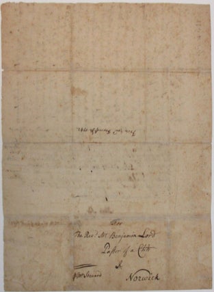 AUTOGRAPH LETTER, SIGNED, TO REVEREND BENJAMIN LORD, FROM BOSTON, 15 SEPTEMBER 1742.
